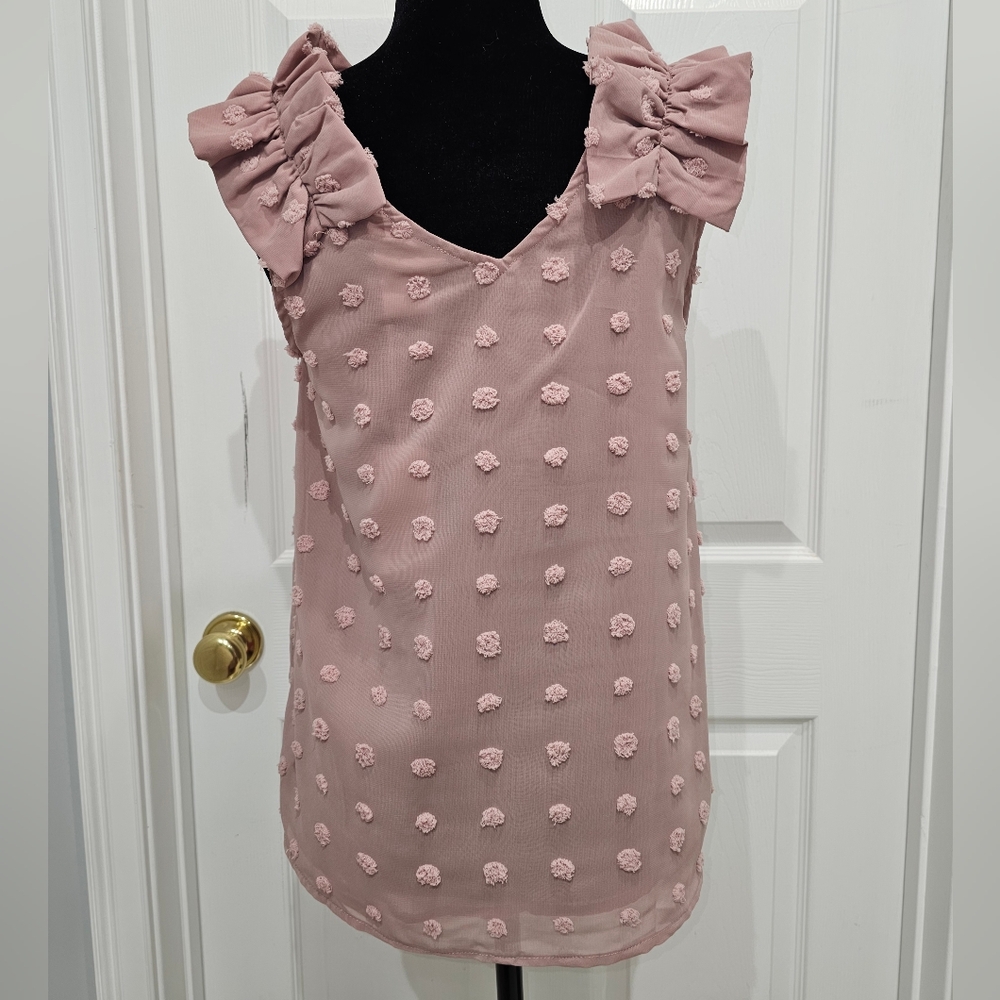 entro, Women's Size Small Elegant Pink Sleeveless Top with Ruffle Details, NWT - Picture 4 of 12